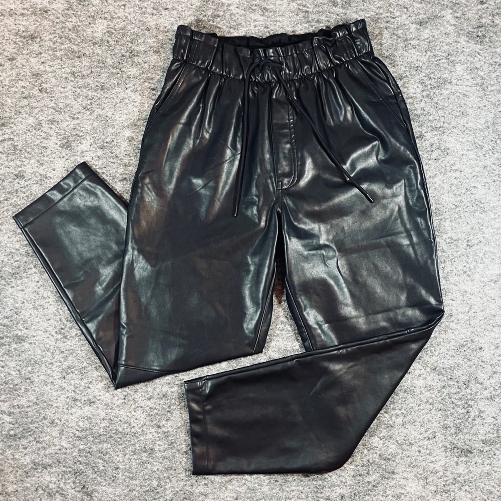 Abercrombie & Fitch Vegan Leather Pants Womens M Black Paperbag Waist Edgy Chic